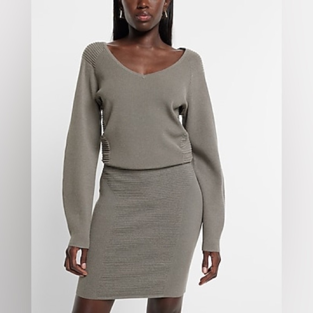 Express gray ribbed skirt and cropped sweater set